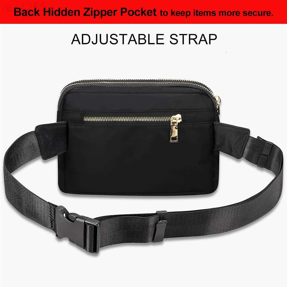 Large Black Fanny Packs for Women Cross Body Waist Bag Nylon Fashionable Fanny Pack Designer Workout Hiking Waist Pack Running Travel Gym Pretty Zippe