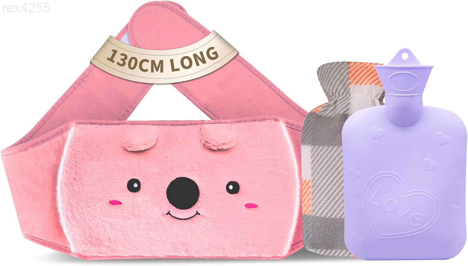 Water Bag Hot Water Bottle wtih Cover 1L Rubber Warm Hot Water Bottles Pouch with 130cm Long Soft Waist Cover for Neck Shoulder Back Hand Legs and Per