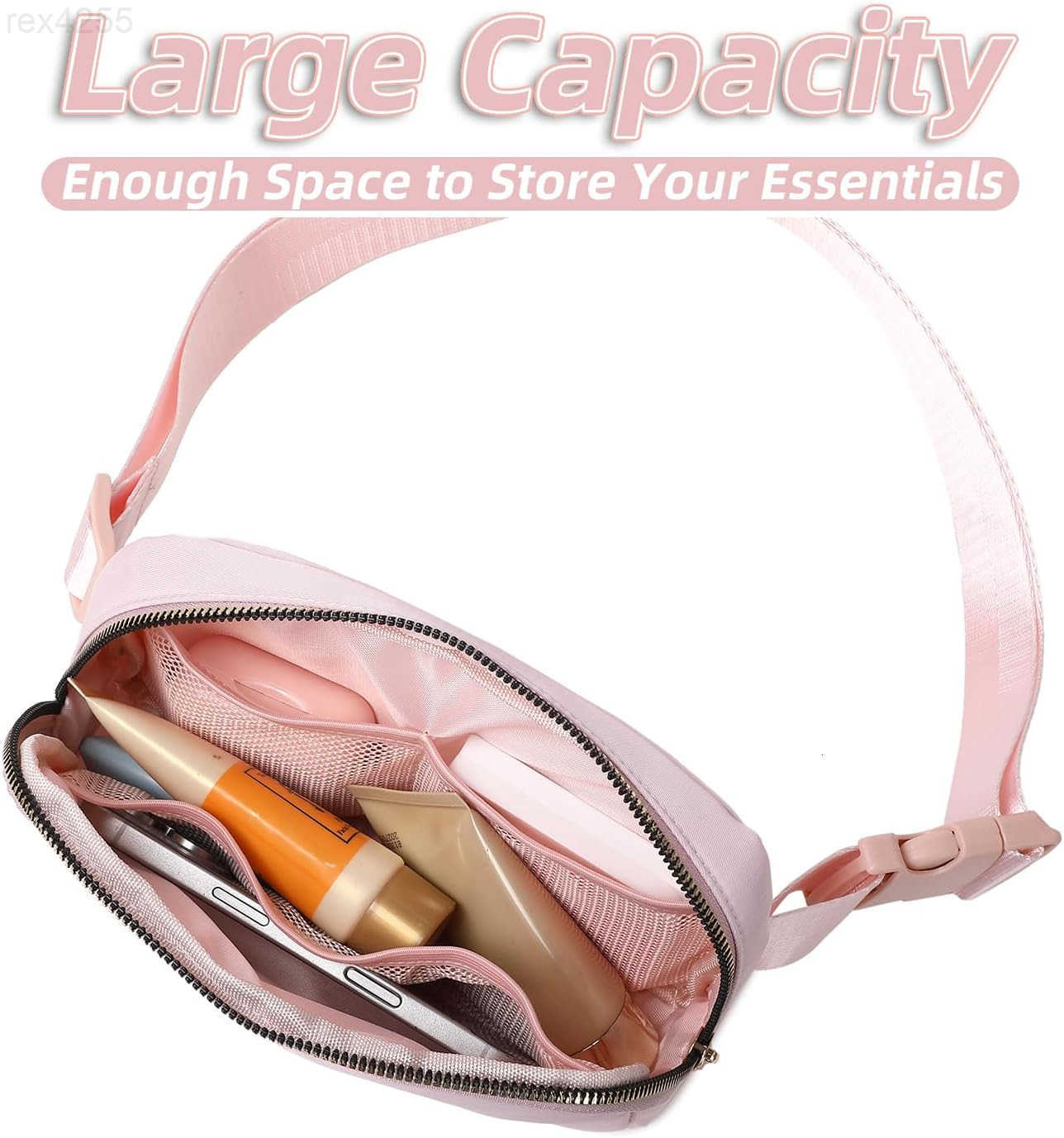 Crossbody Belt Bag for Women Large Capacity Waterproof Fanny Pack with Back Zipper Pocket Travel Waist Pack 55x82 inches PinkW250912