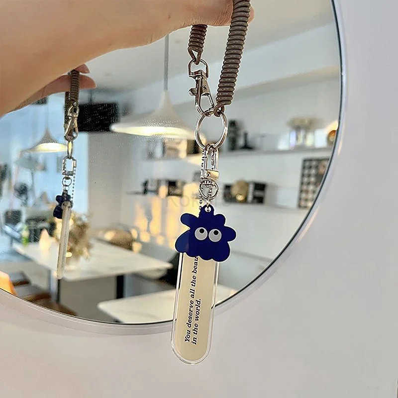Cute Little Monster Acrylic Keychain AntiLoss Spring Rope Pendant Fashion Bag Decoration Accessories Backpack Hanging Charms M250912