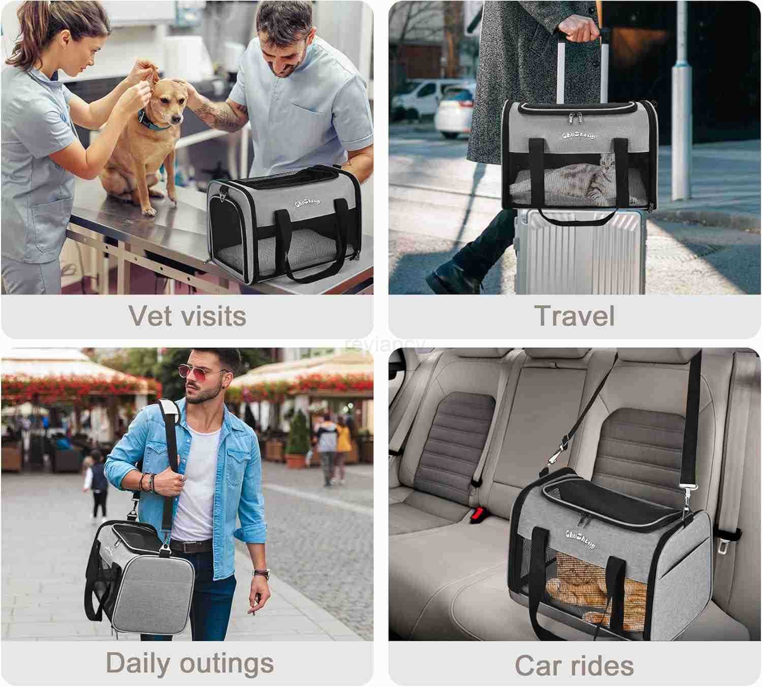 Cat Dog Carrier for Small Medium Cats Puppies up to 18 LbsGreySoft Sided Cat Bag Airline ApprovedCollapsible Pet Travel Carrier Portable Kennel with S