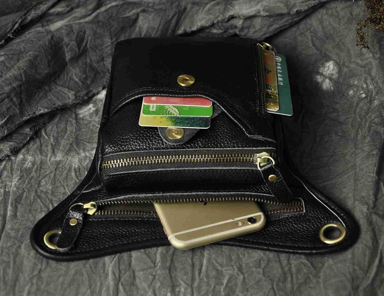 Mens Genuine Leather Outdoor Sporting Hicking Waist Hip Pack Messenger Shoulder Drop Leg Thigh Bag Pouches For Women 2115 01 BlackW250912