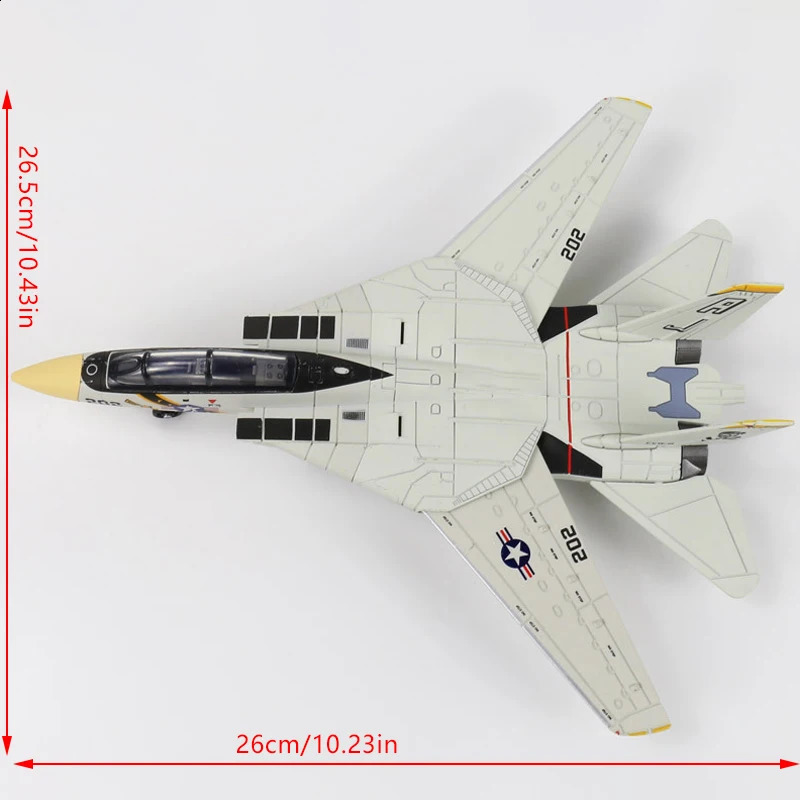 172 Scale F14 Tomcat Fighter Jet Model White Black ABS Plastic Aircraft With Detailed 1024inch Length 250911