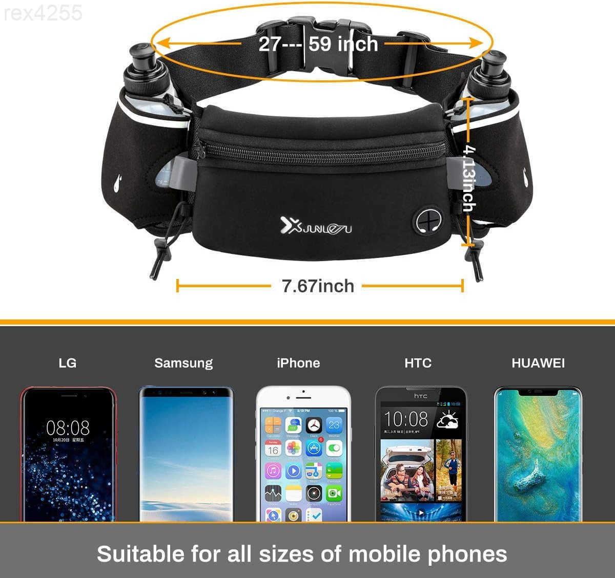 Running Belt with Water Bottles2 x 175ML Hydration Belt Waterproof Waist Pack Bag Fits iPhones Adjustable Sports Waist Pouch for Marathon Running Hiki