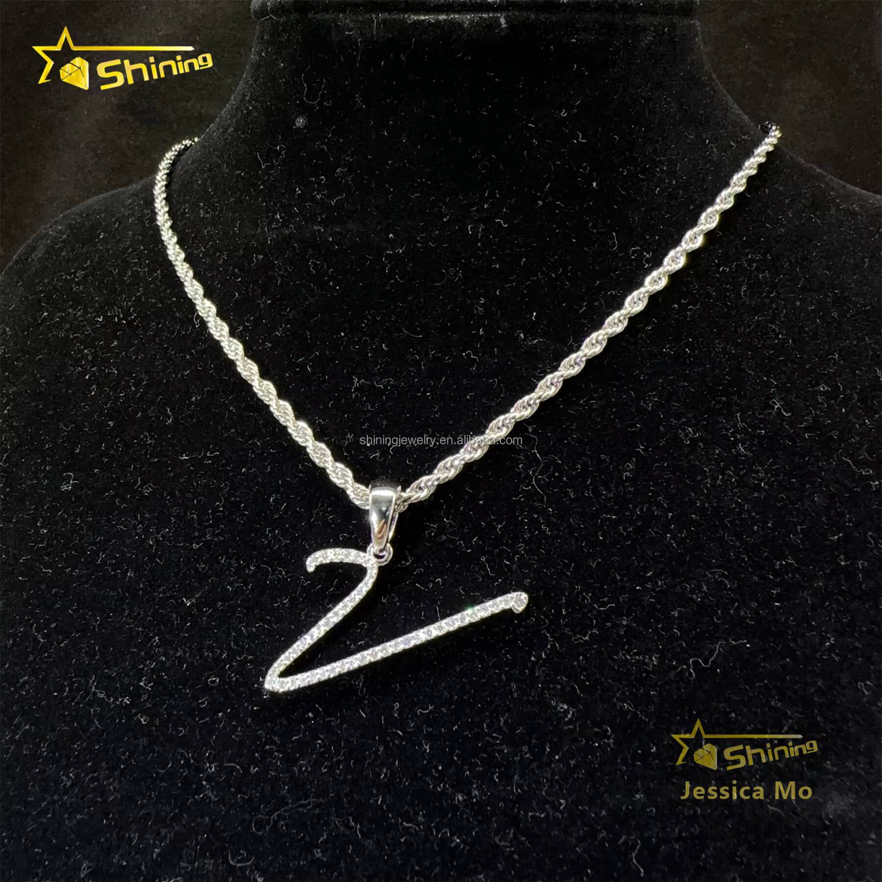 Fashion Unisex Elegant Luxury Jewelry GRA Certified 925 Sterling Silver FL Moissanite DIamond Initial Curve Letter Pendants