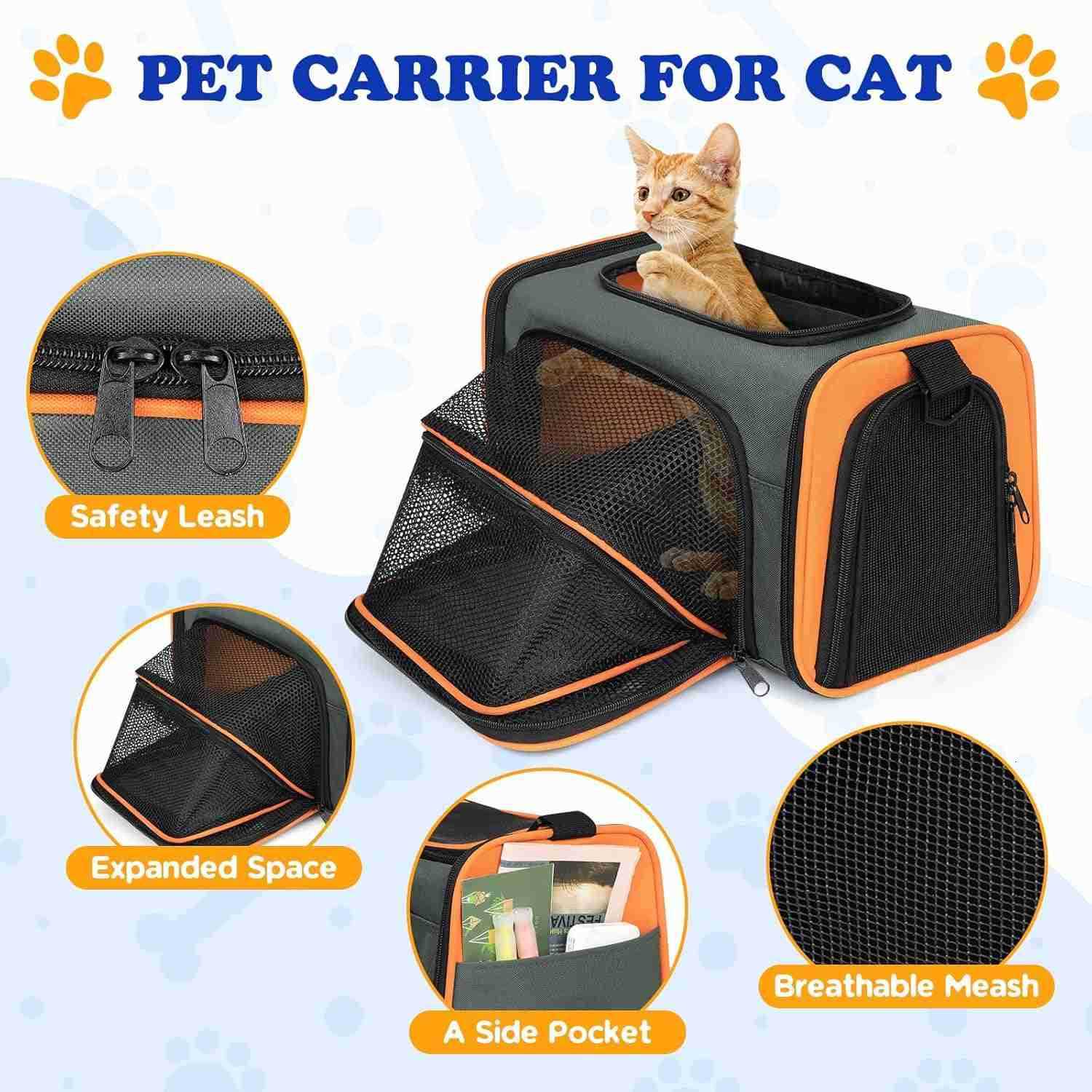 Pet Carrier Airline Approved Soft Sided Collapsible Portable Pet Travel Carrier Foldable Waterproof Cat Carrier with Removable Pad for Small Cats and 