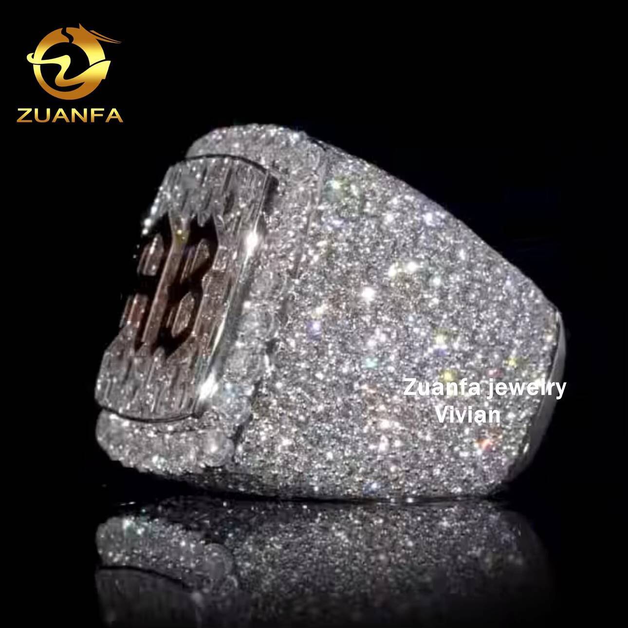 Iced Out Fashion Rapper Hip Hop Fine Jewelry Sterling Silver 925 VVS Miossanite Diamond Letter Ring for Men