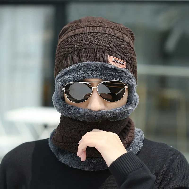 Winter hat mens warm and cold resistant with thick woon hat cotton hat cycling knitted hat neck protection scarf twopiece se G250910