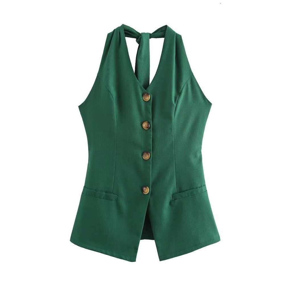 DHEssentials Chanel Style Cotton Linen Halter Neck Vest for Women Summer Outfit with Light Luxury Feel Long Pants Two-Piece Set