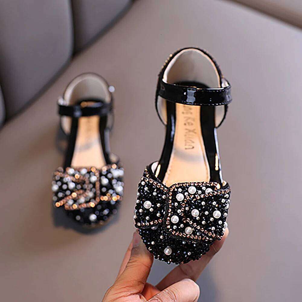 Girls 2024 Single Spring and Autumn New Pearl Rhinestone Bow Dance Performance Shoes Sandals