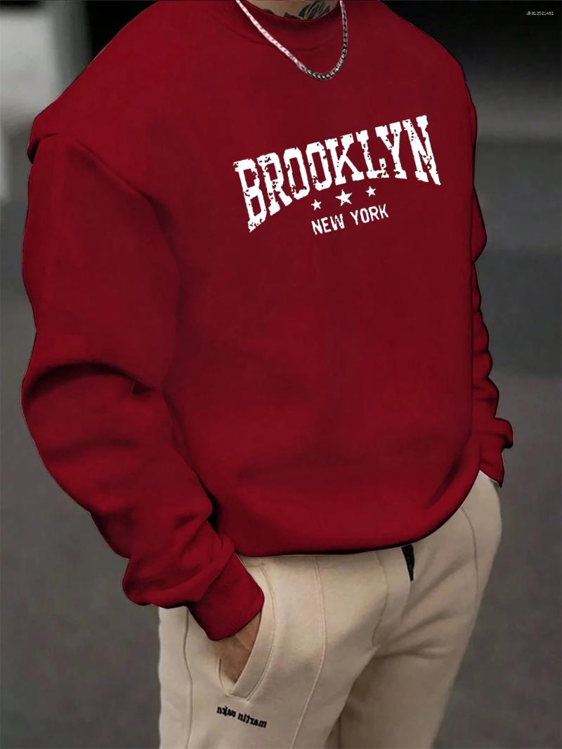 Men's Hoodies Autumn And Winter Fashionable Casual Loose Letter Graphic Printed Long Sleeved Round Neck Sweatshirt