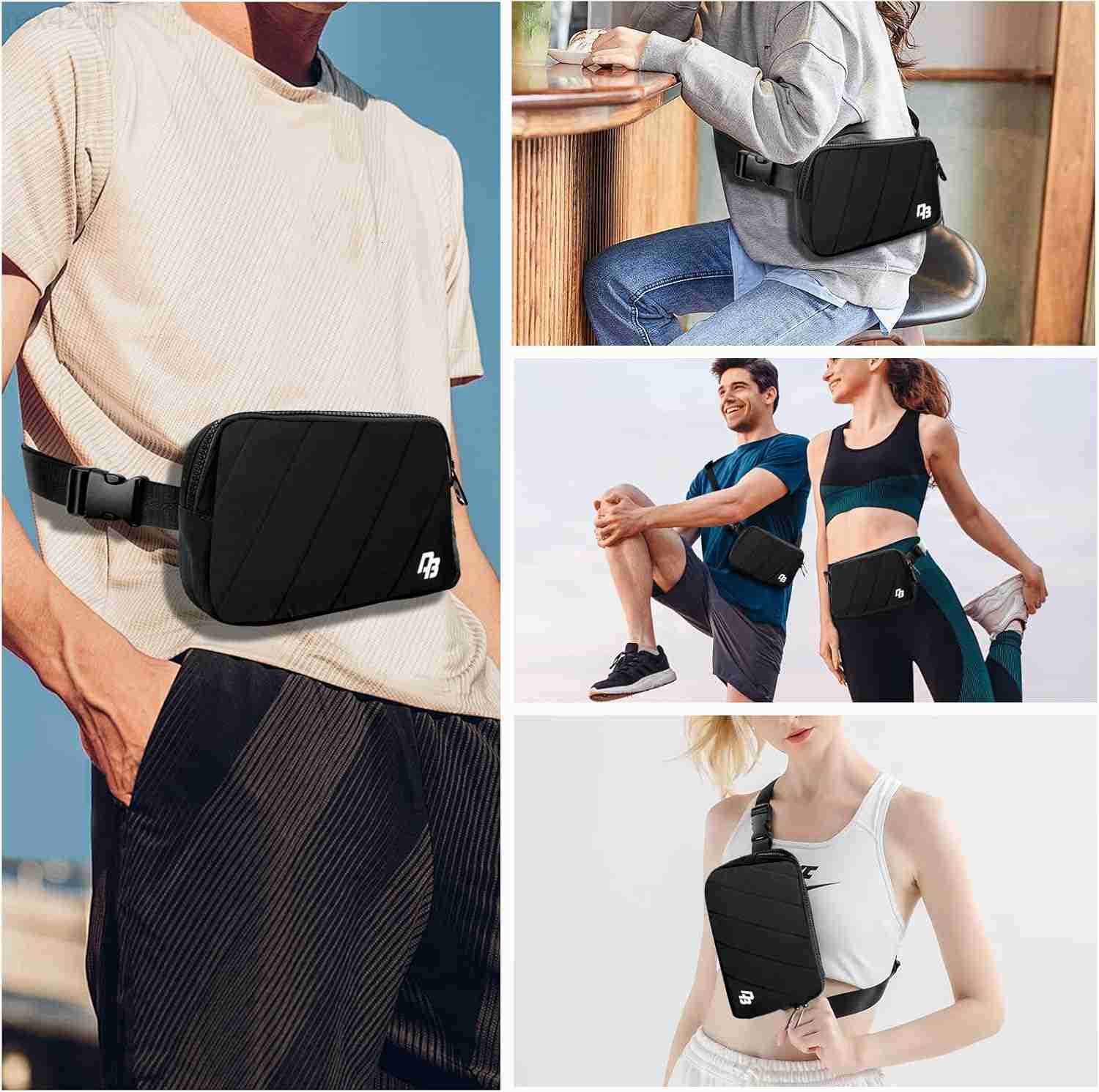 Fanny Pack for Woman Man Crossbody Bag with Lightweight Design Adjustable Crossbody Waist Chest Strap 1L Belt Bag for Gym Hiking Travel BlackW250912