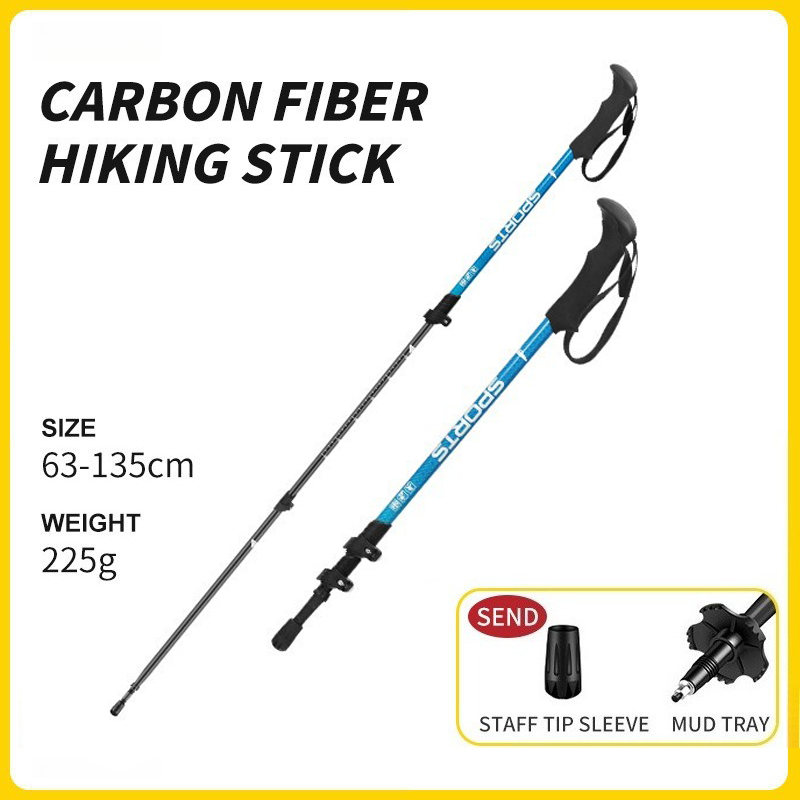 2PCS Folding Portable Hiking Sticks Carbon Fiber Trekking Poles Ultra Light Walking Stick with EVA Handle for Women Men Hiking Camping Climbing