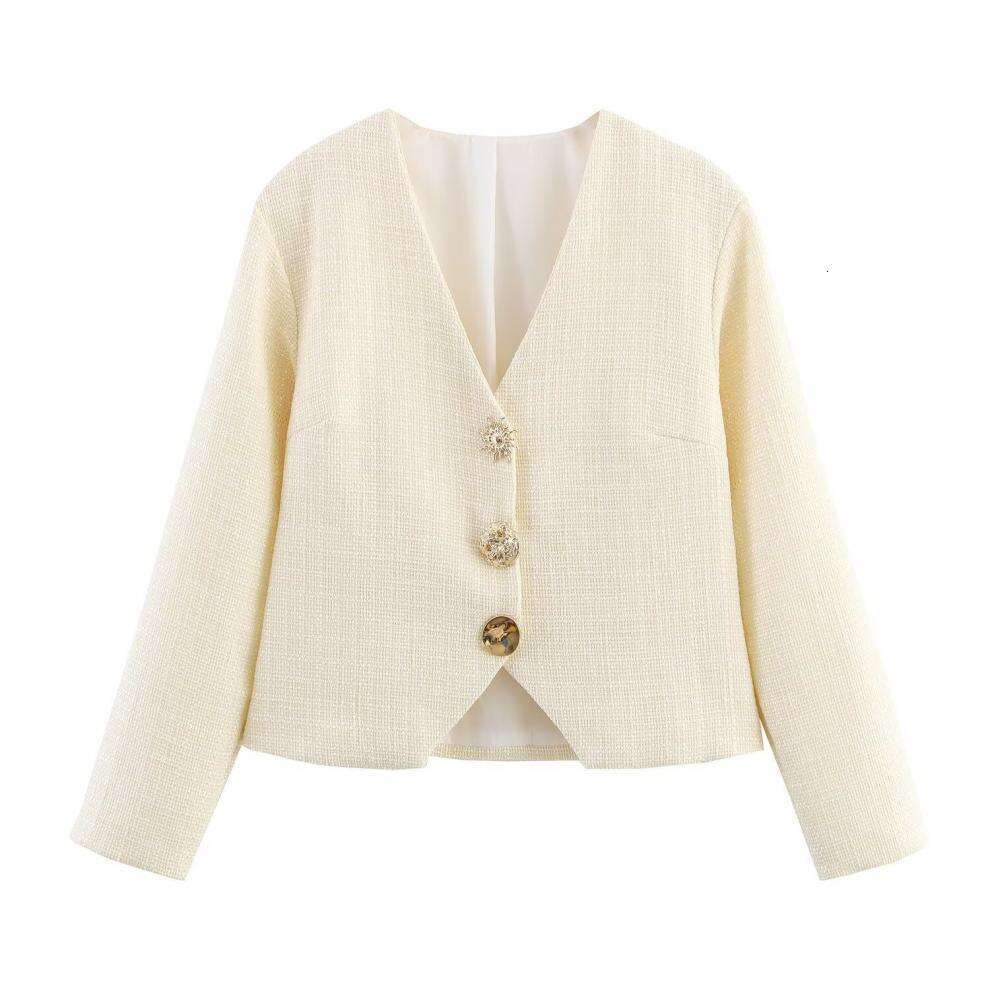 DHEssentials 2025 Autumn New Women's Clothing Irregular Button Decoration Little Chanel Style V-neck Jacket Short Top