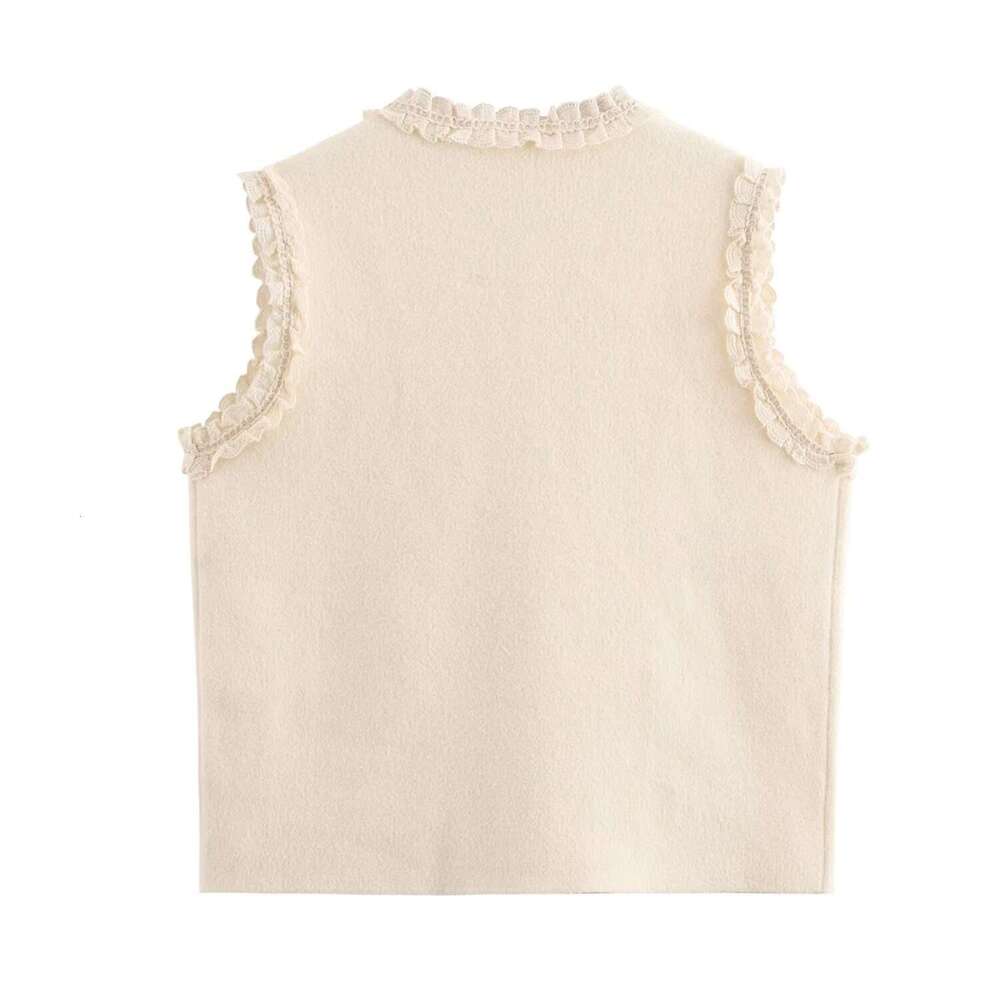 DHEssentials 2025 Autumn New French Style Lace Sweet Knitted Sleeveless Cardigan Vest