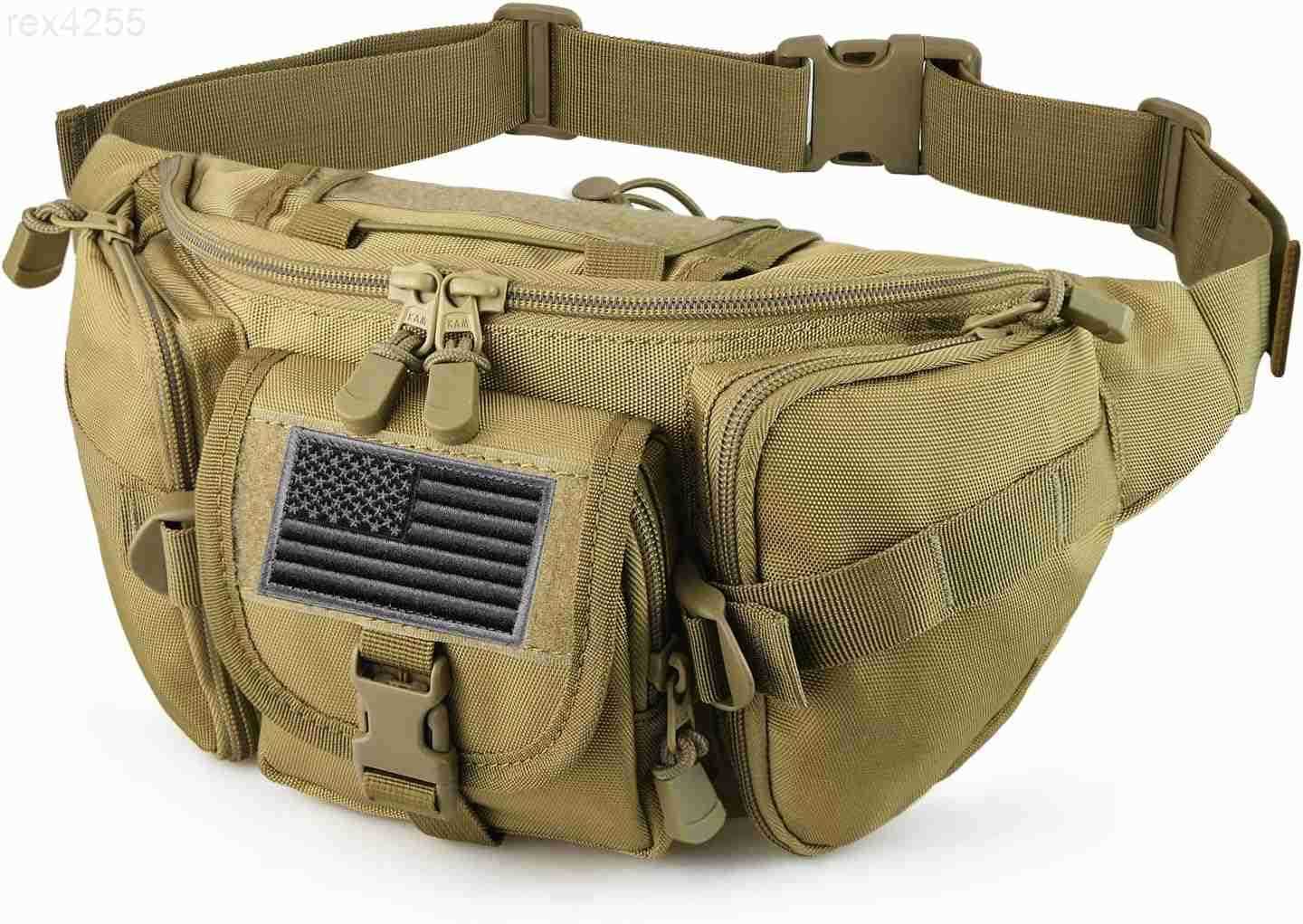 Fanny Pack Military Waist Bag Pack with USA Flag Patch Utility Hip Pack with Adjustable Strap for Outdoors Fishing Cycling Camping Hiking Dog Walking 