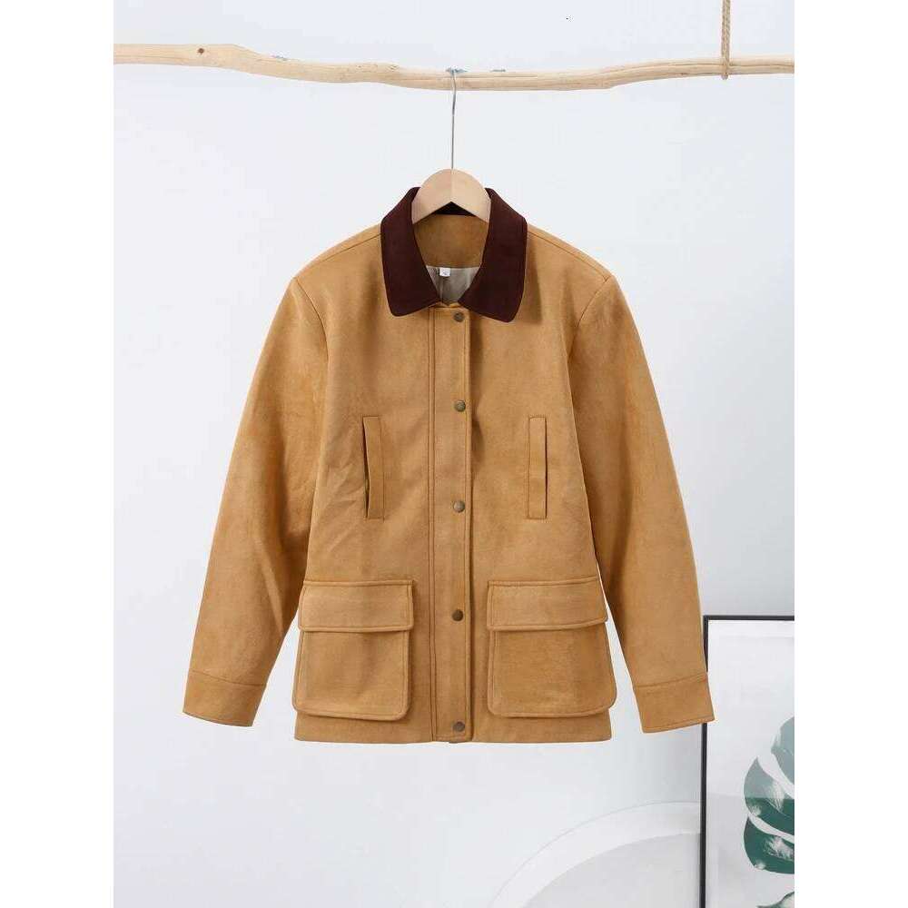 Vintage Patchwork Women Jacket Casual Lapel Long Sleeve Covered Button Female Coat 2025 Spring Autumn Urban Lady Streetwear