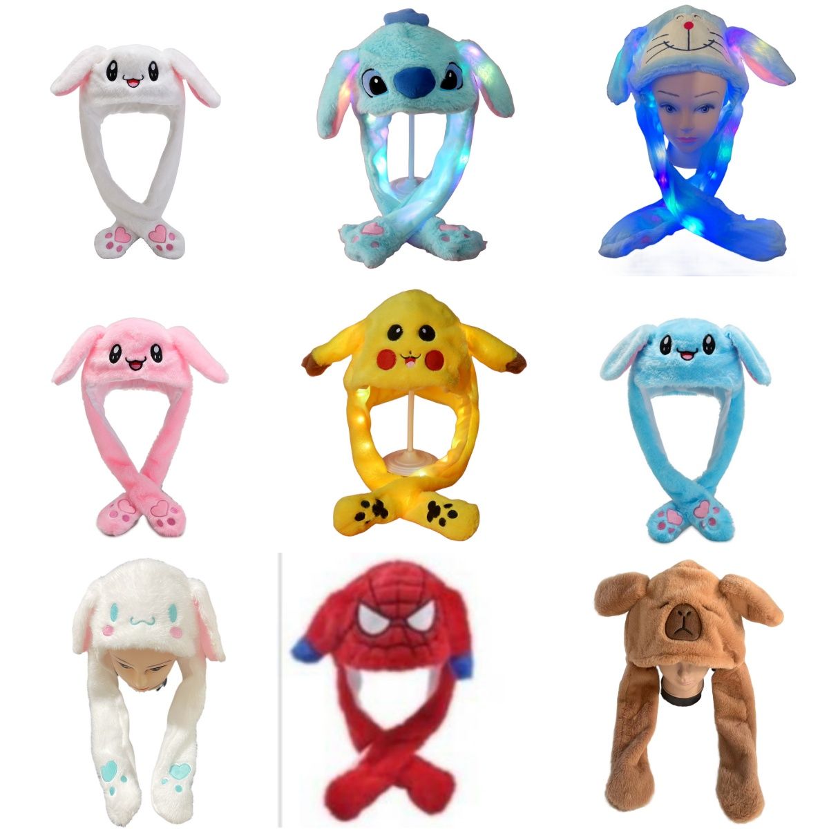 Fuzzy Cartoon LED Winter Caps Cute Animal Women Moving Ears Rabbit Hat Funny Rabbit Plush Glowing Bunny Hats