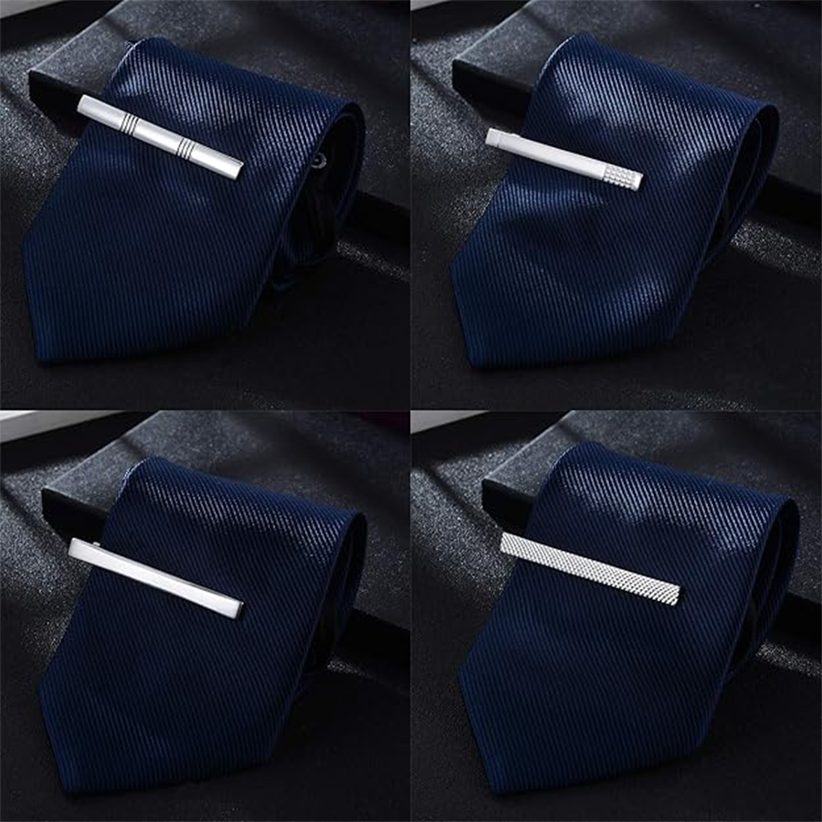 4Pcs Tie Clips Set Men Tie Bar Clip Set for Regular Skinny Ties Necktie Wedding Business Clips for Men Silver Tone