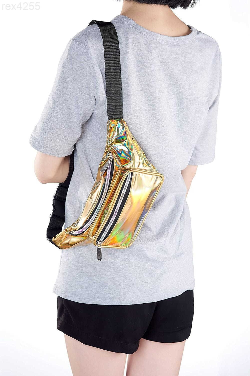 80s Holographic Rave Gold Fanny Pack For Festival Women Girls Cute Fashion Waist Bag Belt Bags GoldW250912