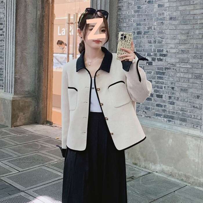 DHEssentials Short Gray Woolen Coat Women, Autumn Winter New Design, Unique and Stylish Long Sleeve Top for Women