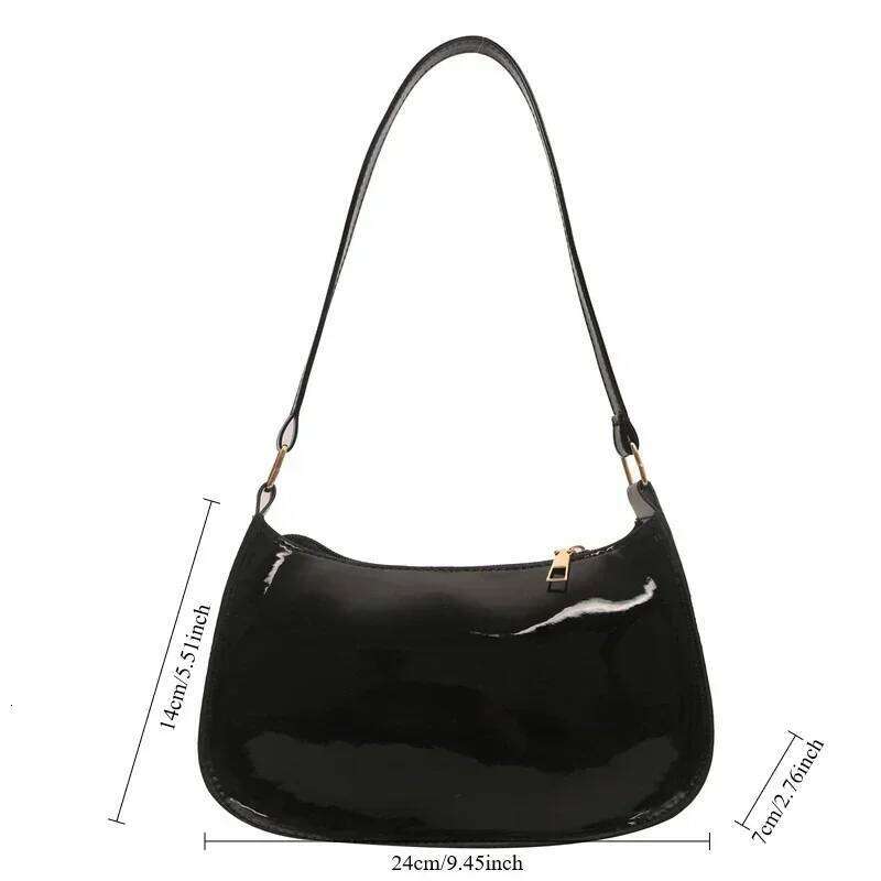 Women's Patent Leather Versatile Fashion Shoulder Casual Commuting Bags Girl Brand Designer Zipper Handbag Korean 2025