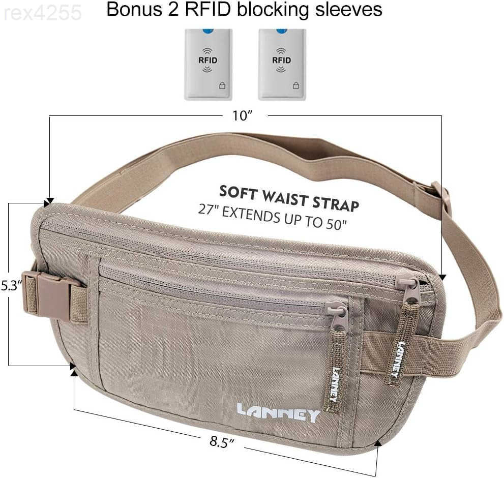 Money Belt for Travel Slim RFID Blocking Women and Men Hidden Travel Pouch Under Clothes Passport Holder Protect Cash Documents Credit Card Bonus 2 RF