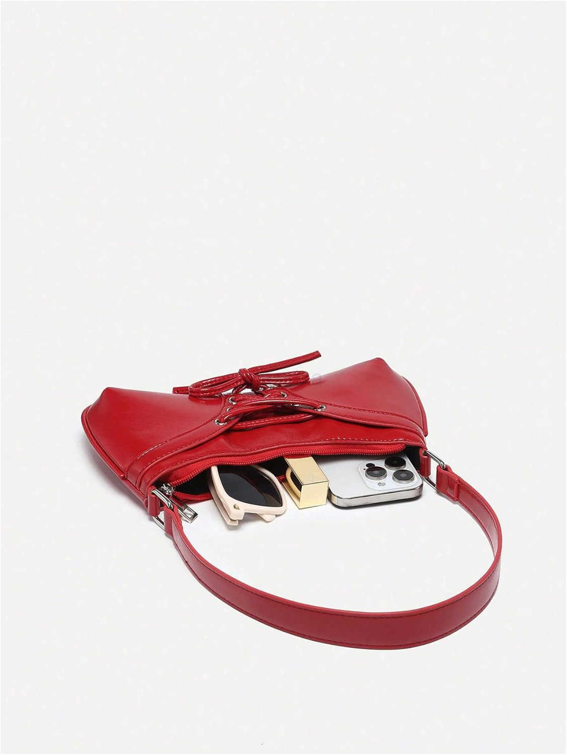 Womens Y2K Coquette Bow Tie Vintage Shoulder Bags Lace PU Leather Kawaii Purse Handbag M250912