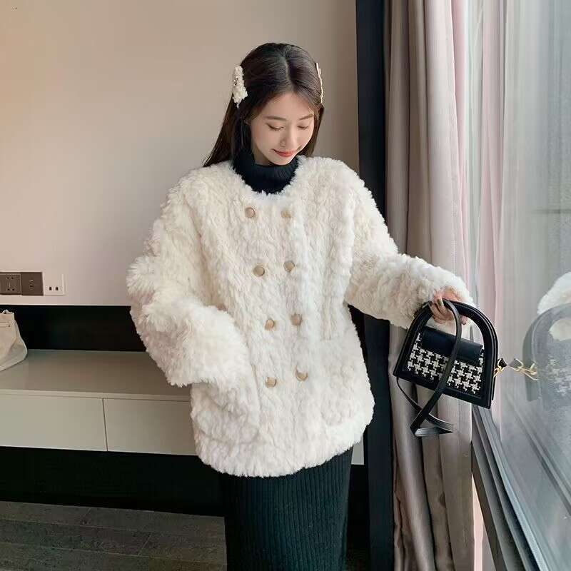 DHEssentials 2025 Winter New Small Fragrance Style Coat Women, Elegant Casual Loose Cotton Padded Double-Breasted Jacket for Petite Figures