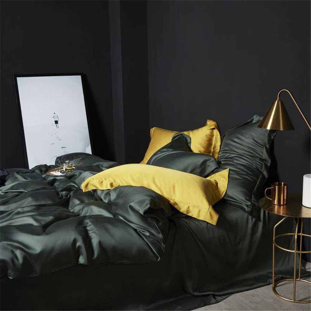 LivEsthete Dark Green 100 Silk Bedding Set Healthy Pure Silk Luxury Queen King Duvet Cover Flat Sheet Pillowcase Bed Linen Set C250912