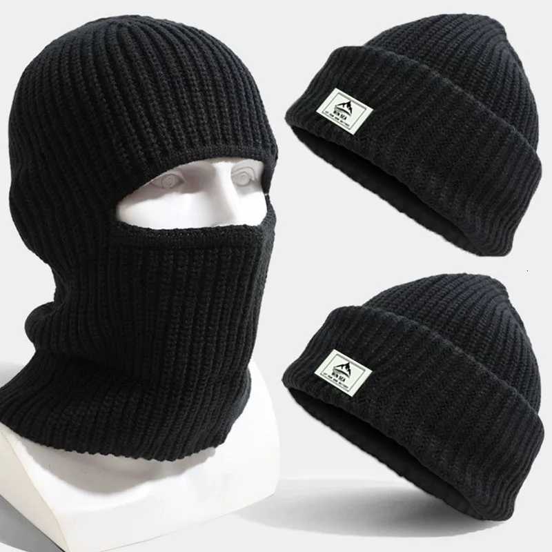 2In1 Mask Beanies Hat Men Winter clava Hats Knitted Hats Fashion Fl Face Ski Bonnet Tactical Cycling Earmuffs Knitted G250910
