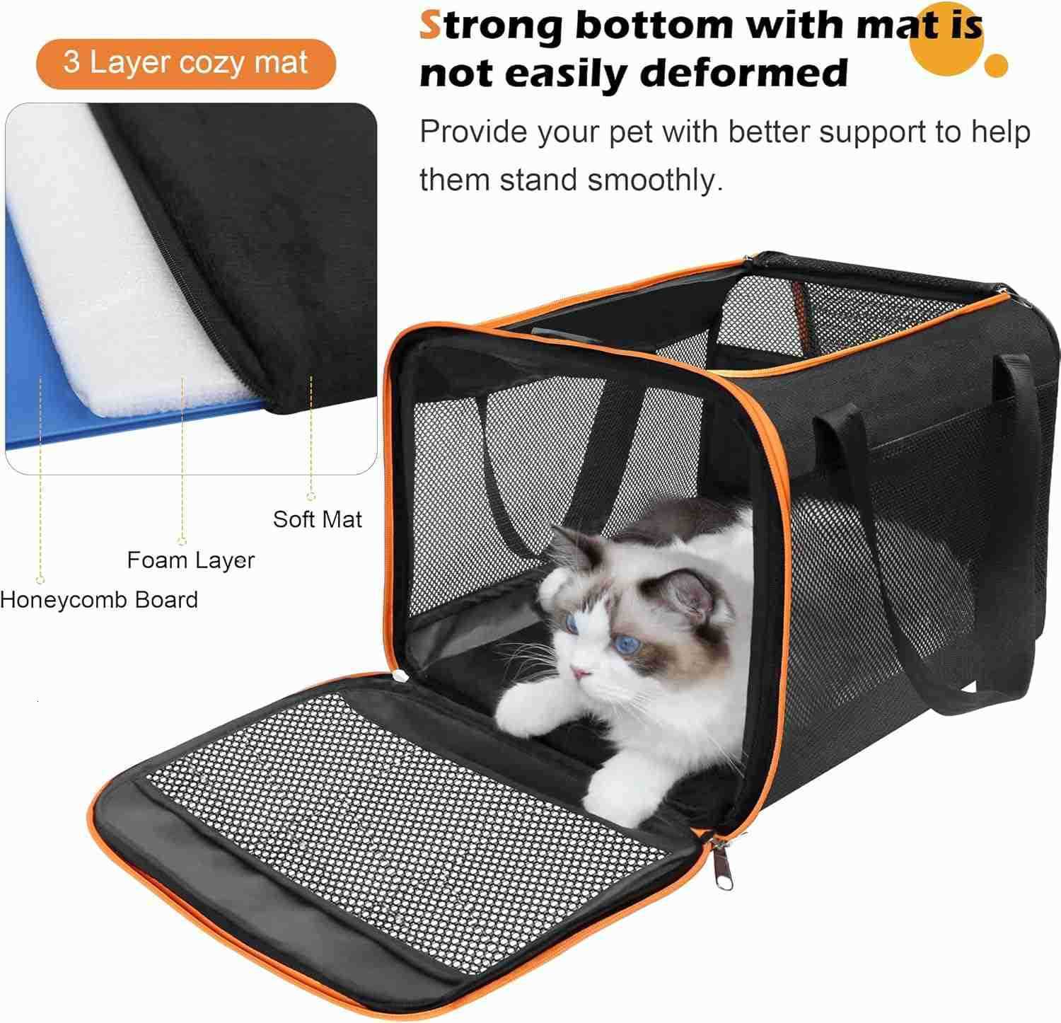 Black Cat Carrier Bag Lightweight Soft Cat Carrier with Top Mesh Window Breathable Pet Carrier for Medium Cats and Small Dogs Puppies up to 15 lb Blac
