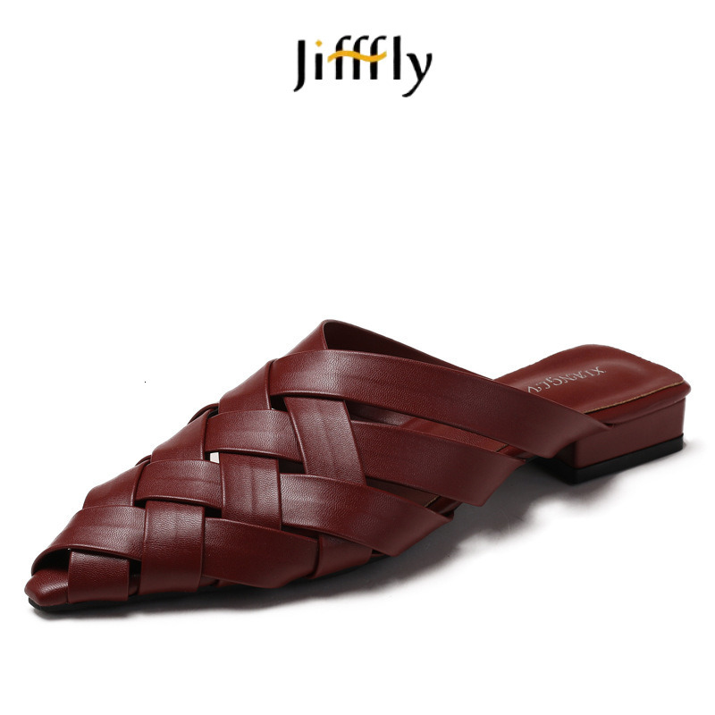 Jifffly Designer Hollowed-out Woven Pointed Tips Slippers Platform Outdoor Beach Sandals For Women Silver Buckle Slipper Fashion Casual Home Flat Sand