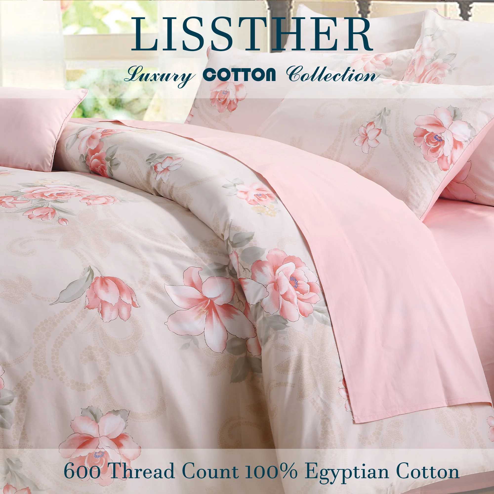 3pcs 600TC 100 Egyptian Cotton Duvet Cover Set Pink Blooming Rose Pattern Soft SkinFriendly No Inserts C250912