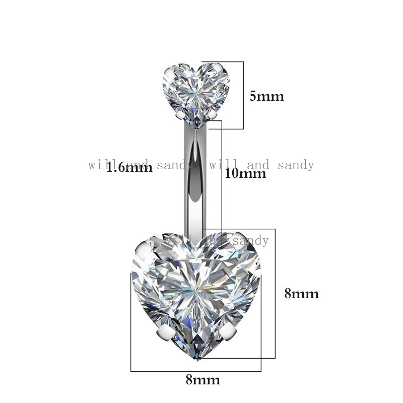 Allergy Free Surgical Steel Diamond Belly Ring Rose Gold Heart Butterlfy Charm Cubic Zircon Navel Bell Button Rings for Woman Tank Top Belly Piercing 