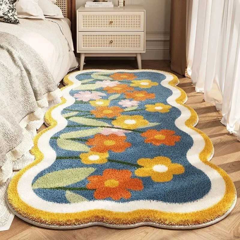 VIKAMA Small Red Flower Bedroom Bedside Rugs Girl Room Carpet AntiFouling Washable Floor Mat Bay Window Blanket C250912