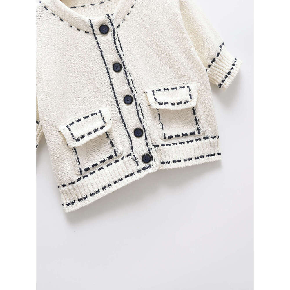 DHEssentials 2025 Spring New French Style Elegant Slim Fit Versatile Stitched Sleeve Knitted Cardigan Short Jacket