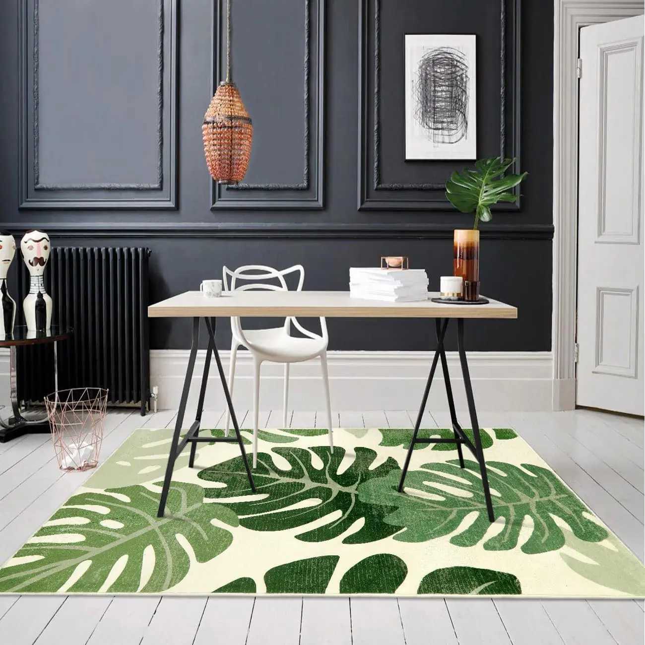 Leaf Area Rugs for Living Room Green Washable Throw Rugs Tropical Monstera Plant NonSlip Bedroom Carpet Porch Entryway Kitchen C250912