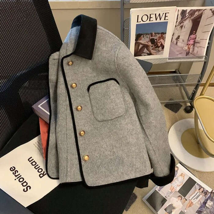 DHEssentials Short Gray Woolen Coat Women, Autumn Winter New Design, Unique and Stylish Long Sleeve Top for Women