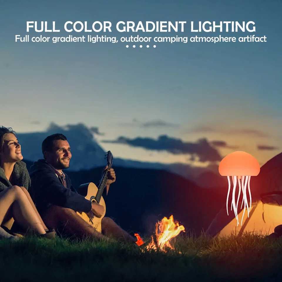Jellyfish LED Night Light RGB Adjustable Color Active Tentacle USB Rechargeable Bedside Lamp with Polished Base Jellyfish Lights C250912