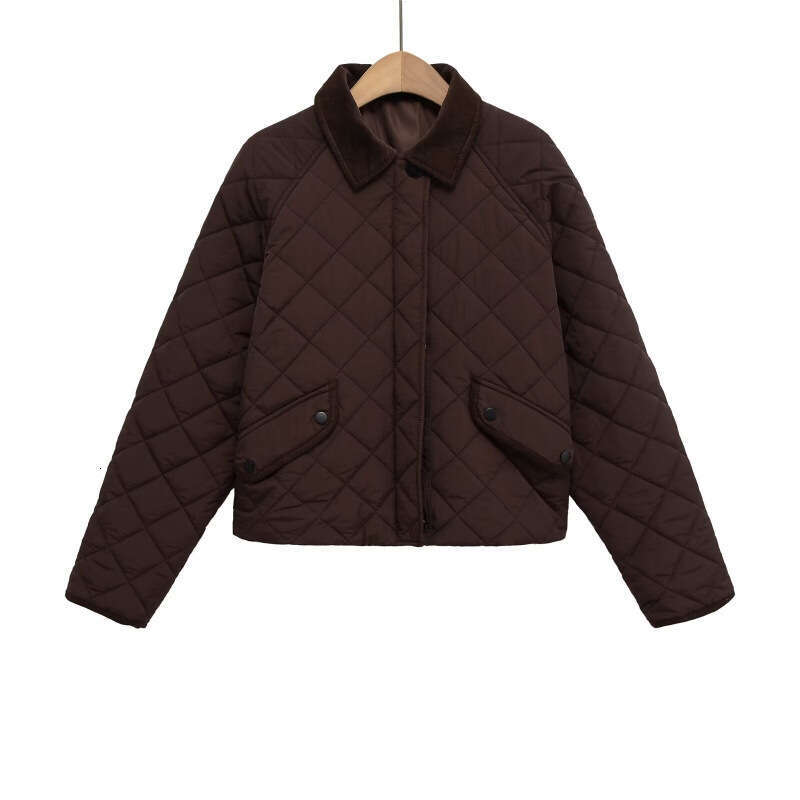 DHEssentials 2025 Autumn Women's Fashion Elegant Solid Color Quilted Plaid Long Sleeve Cotton Jacket 0677480