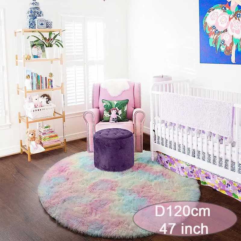 100120140160 Round Rug Fluffy Soft Area Rugs for Kids Girls Room Princess Castle Plush Shag Carpet Cute Circle Bedroom Decor C250912