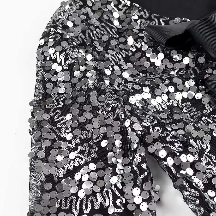 DHEssentials 2025 Summer New French Style Small Chanel Design Bow Tie Sequin Decorated Long Sleeve Top