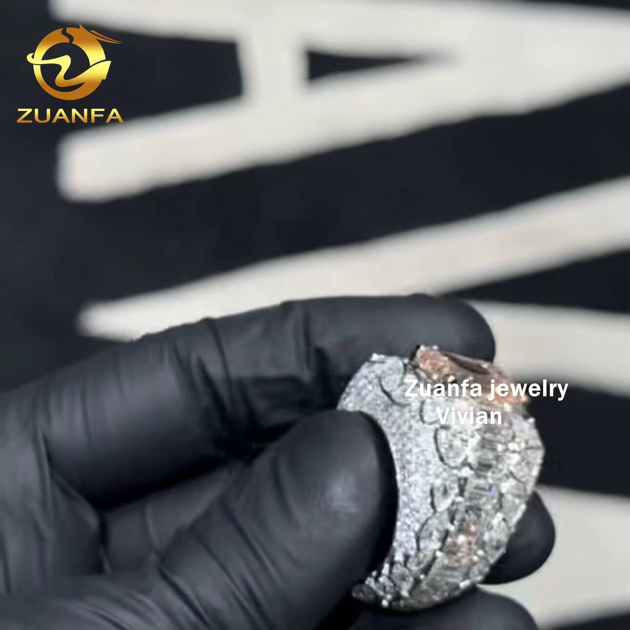 Luxury Fashion Hip Hop Fine Jewelry Sterling Silver 925 VVS Miossanite Diamond Iced Out Ring