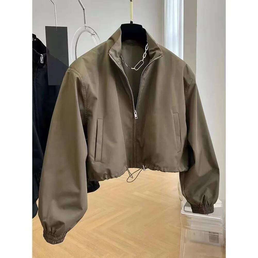 Korean Style High-End Feeldesign Stand Collar Cropped Jacket For Women Autumn Petite Workwear Elegant Casual Chic