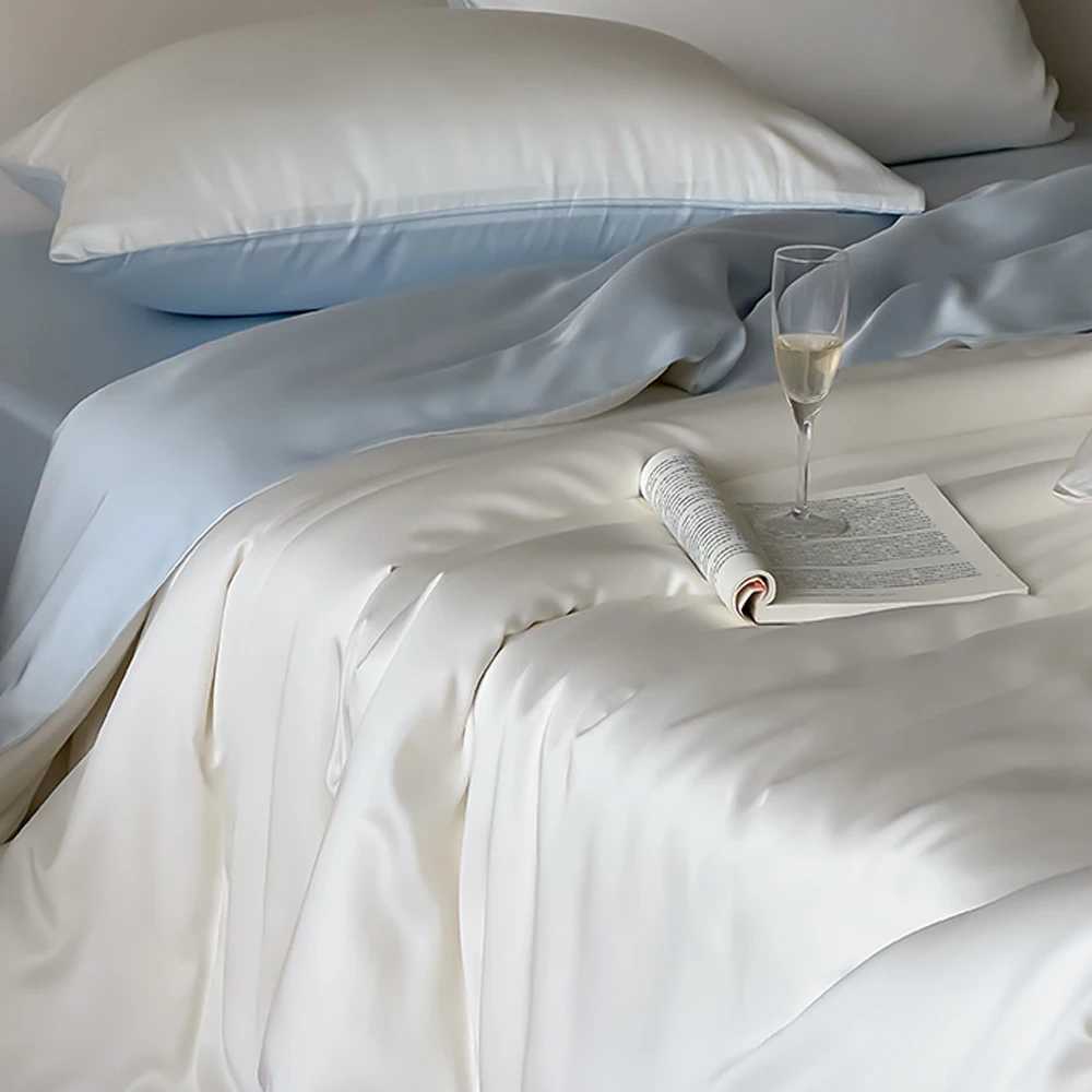 LivEsthete 100 Silk Duvet Cover Set Queen King White Blue Bedding Set Best For Skin Care Flat Sheet Pillowcase Bed Linen C250912