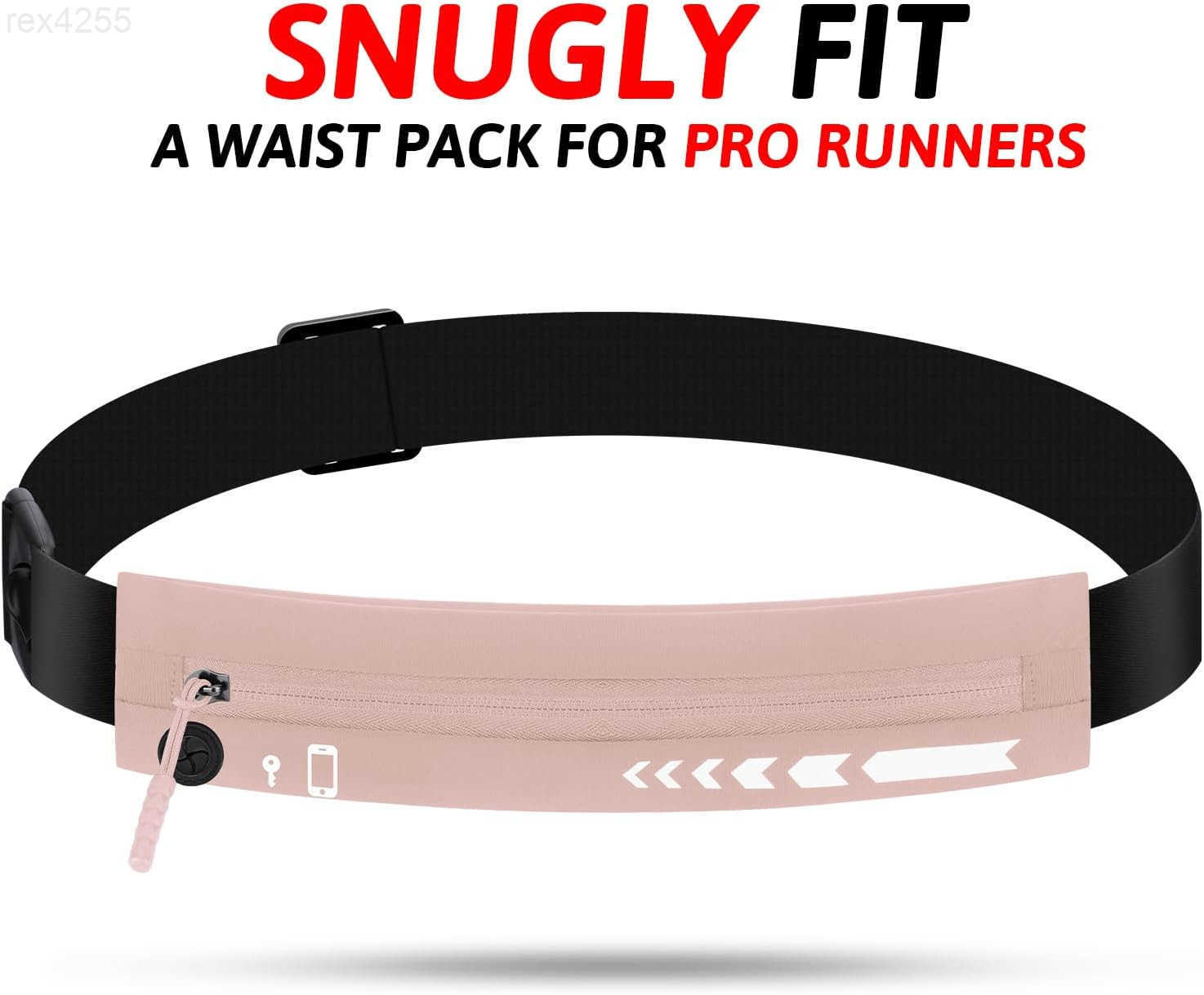 Slim Running Belt for Women MenRunners Phone Holder Fanny Pack Adjustable Bounce Free Waist Pouch bag for Workout Money Belt Run Gear Accessories Pink