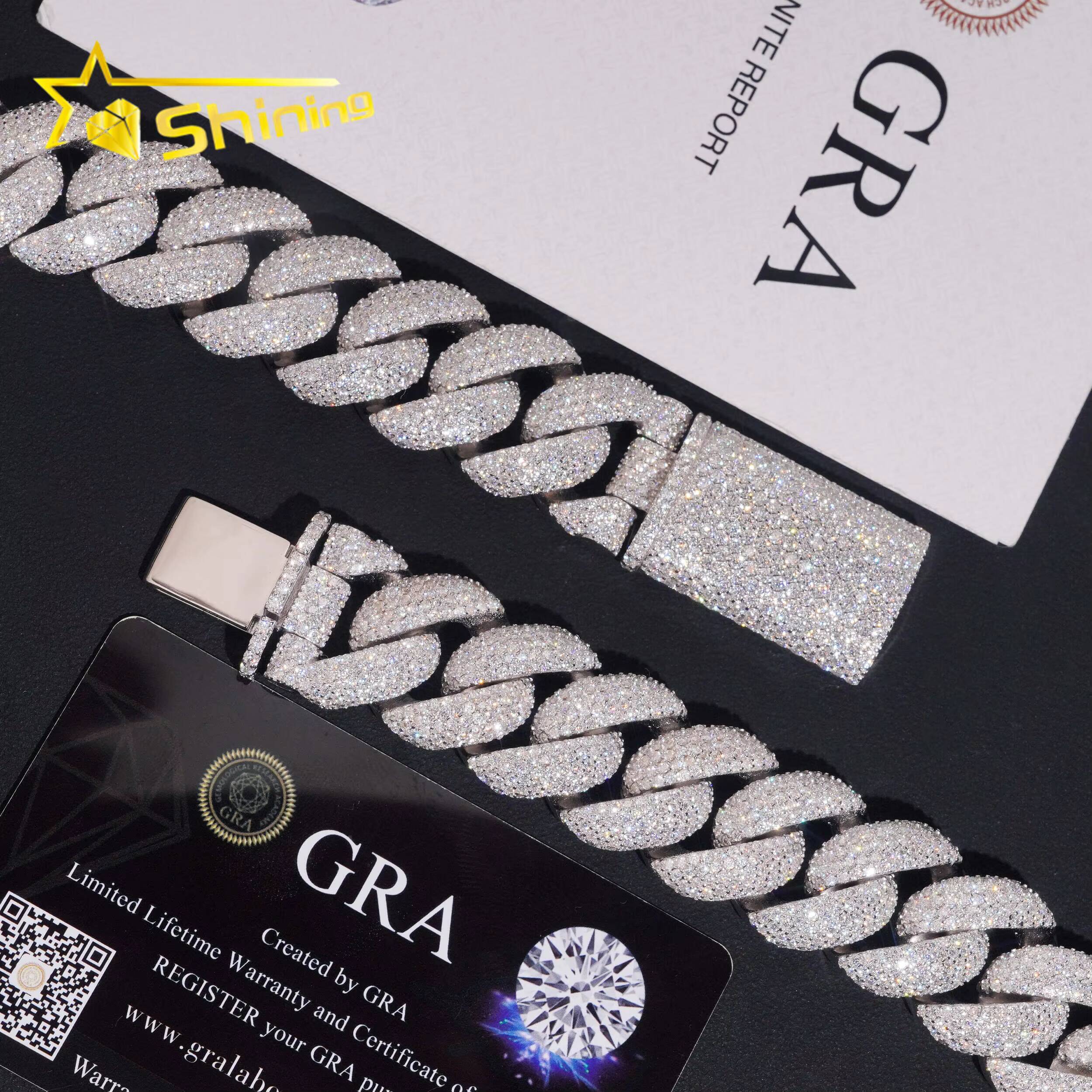 Hip Hop Jewelry 22mm Big Chain Solid Back 925 Sterling Silver Pass Diamond Tester Iced Out Necklace Moissanite Cuban Link Chain