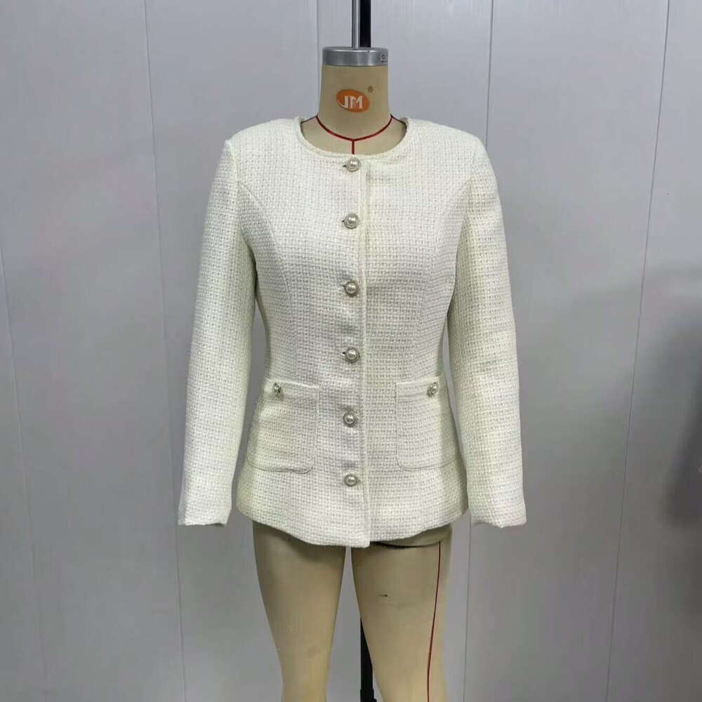 DHEssentials 2025 Autumn New Style Chanel-Inspired Solid Color Versatile Coarse Woven Quilted Cotton Round Neck Jacket for Women