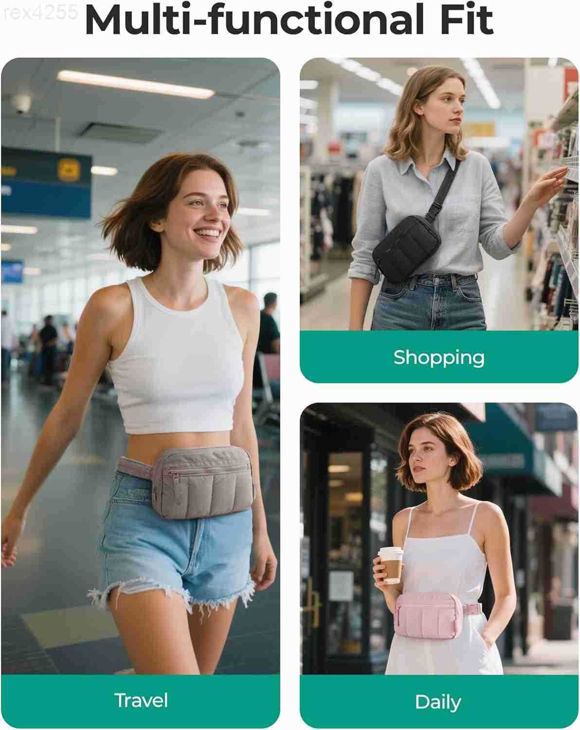 Fanny Packs for Women Cross Body Quilted Puffy Belt Bag with Pockets Fashion Waist Packs for Traveling Hiking BlackW250912